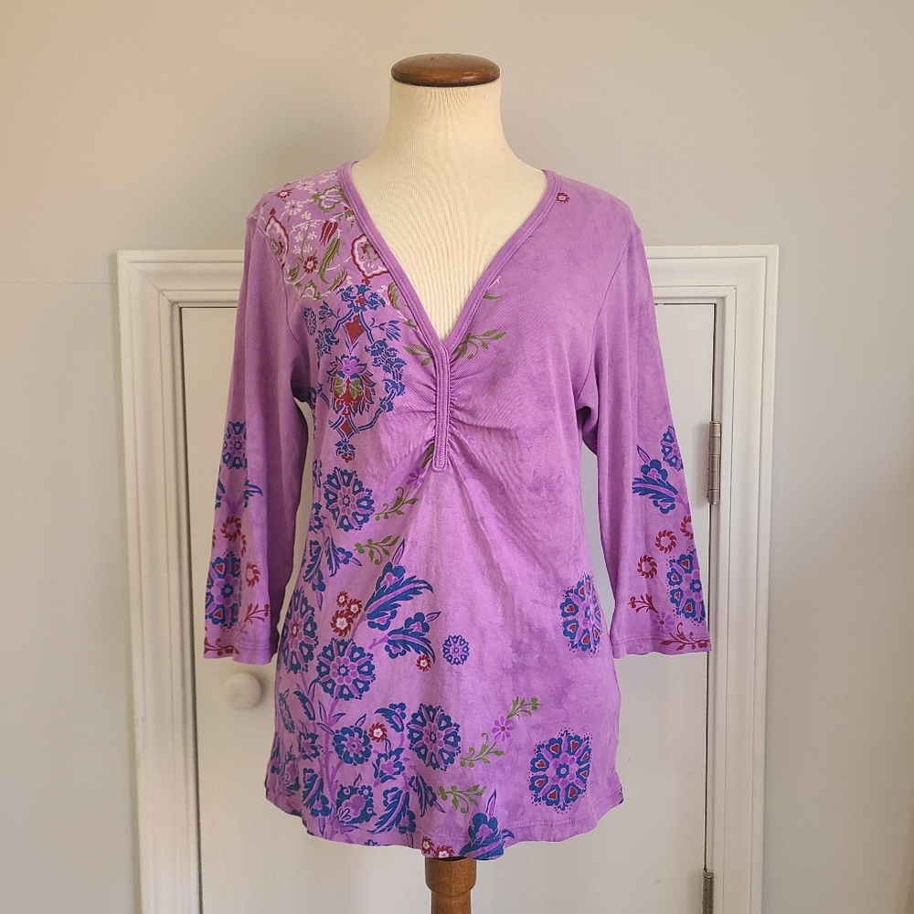 Glima Y2K Babydoll Tattoo Tunic Top Size L 2000s Fairy Boho Hippie Graphic City